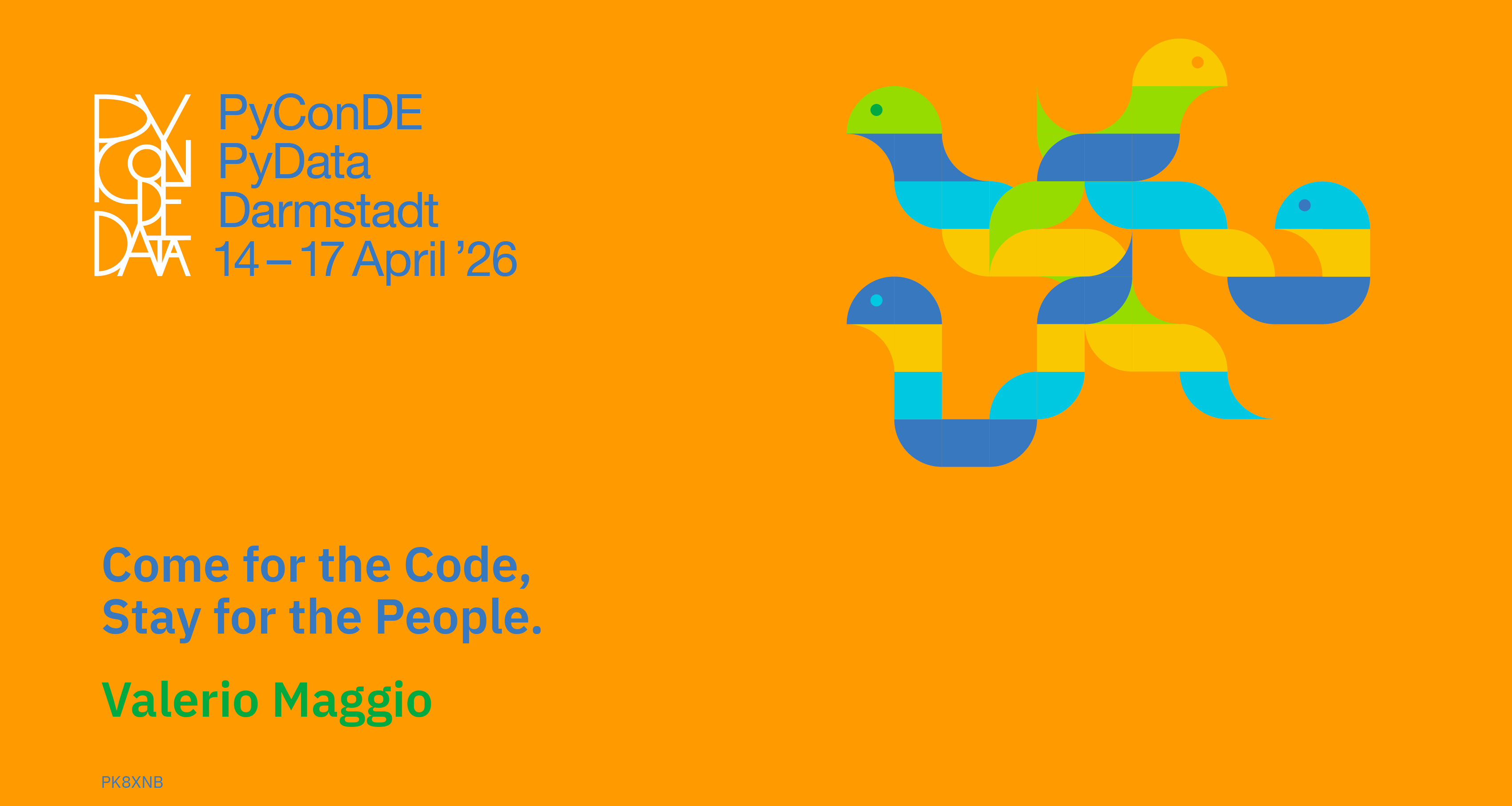 Social card for talk: Come for the Code, Stay for the People.